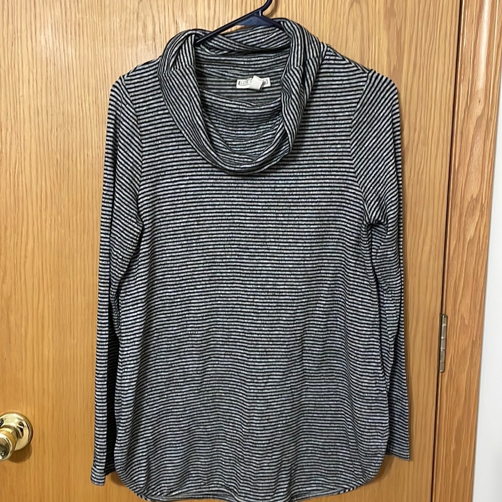 Striped tunic cowl neck sweater